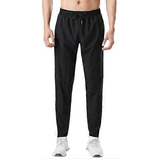 Men Pants Ice SIlk Ankle-banded Thin Pockets Zippered Elastic Leg Cuff Side Waist Solid Color Gym Traning Jogging Sweatpants
