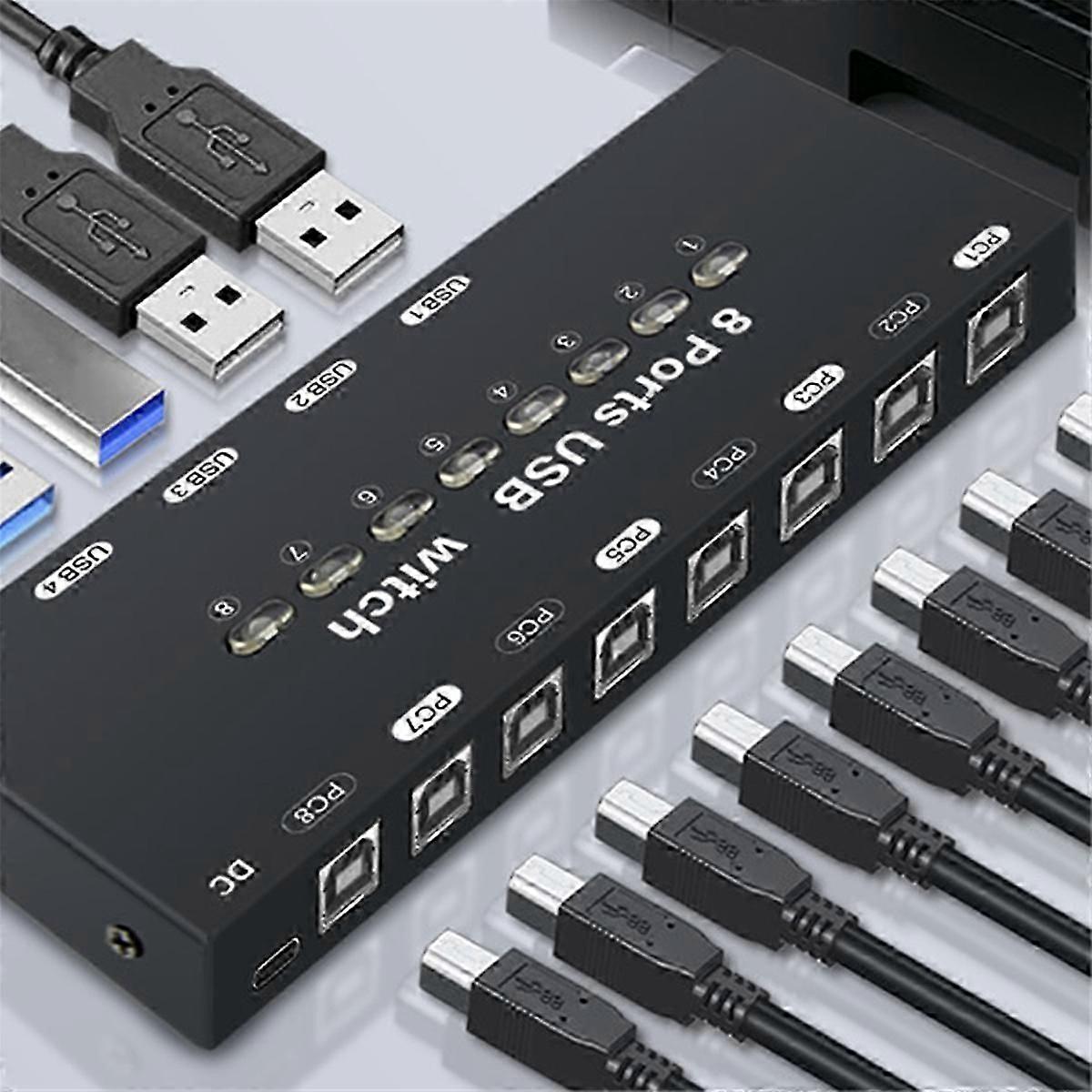 Exquisite 8 in 4 Out USB KVM Switch USB KVM Switcher for Windows10 Computer PC Keyboard Mouse Printer Share Co