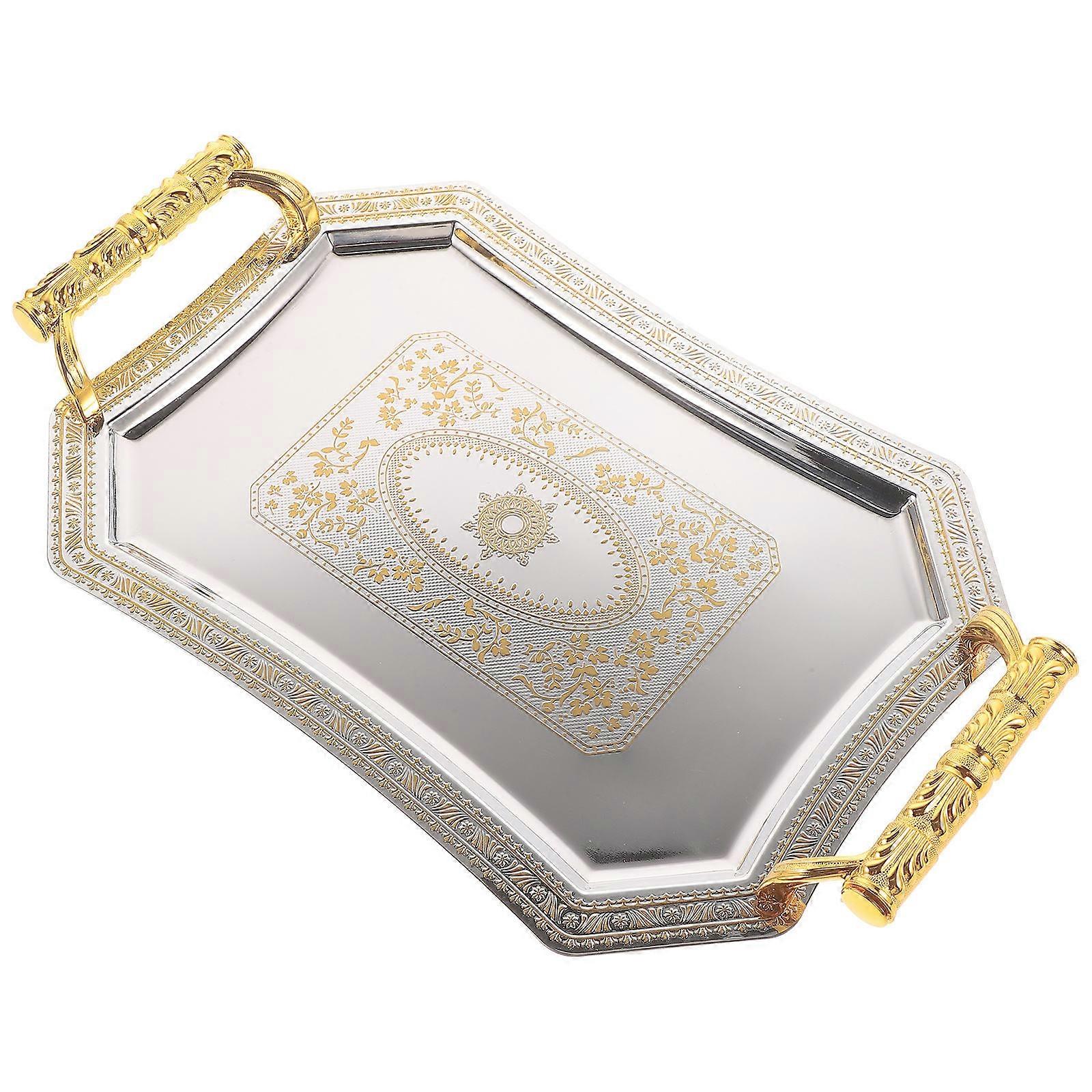 Golden Stainless Steel Serving Tray for Kitchen Use with Smooth Surface and Large Capacity 7.8 Inches