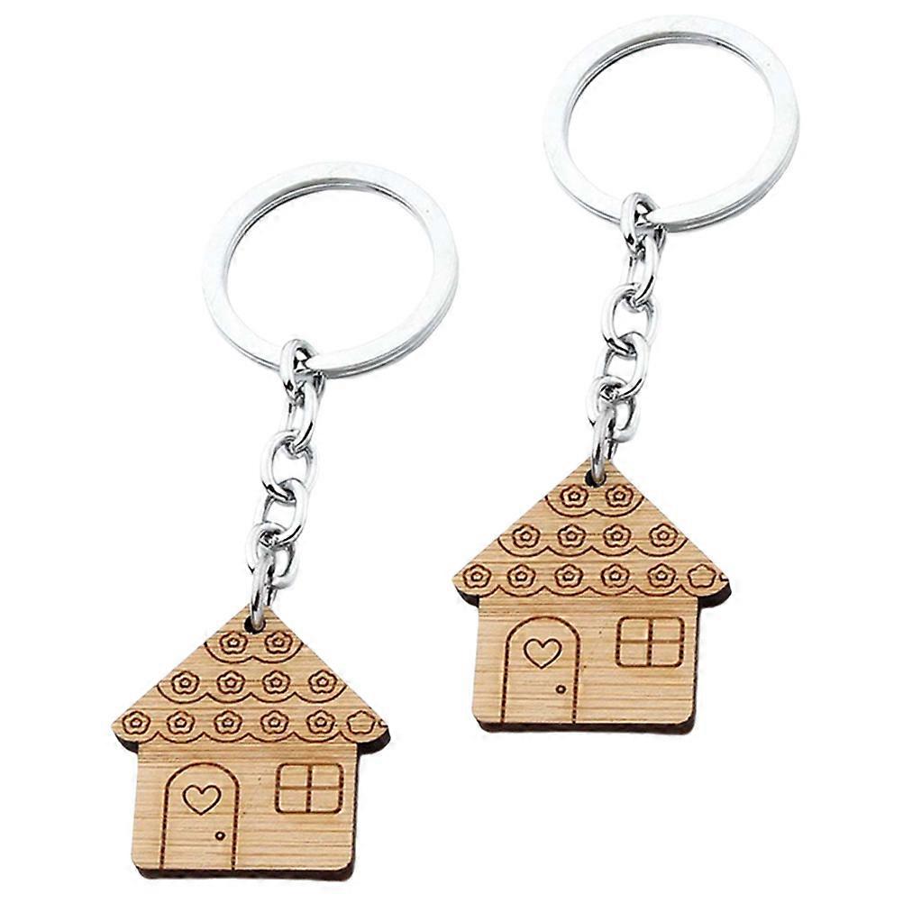 Adorable Wooden House Keychains Crafted with Zinc Alloy and Wood in Khaki Color for Decoration 2
