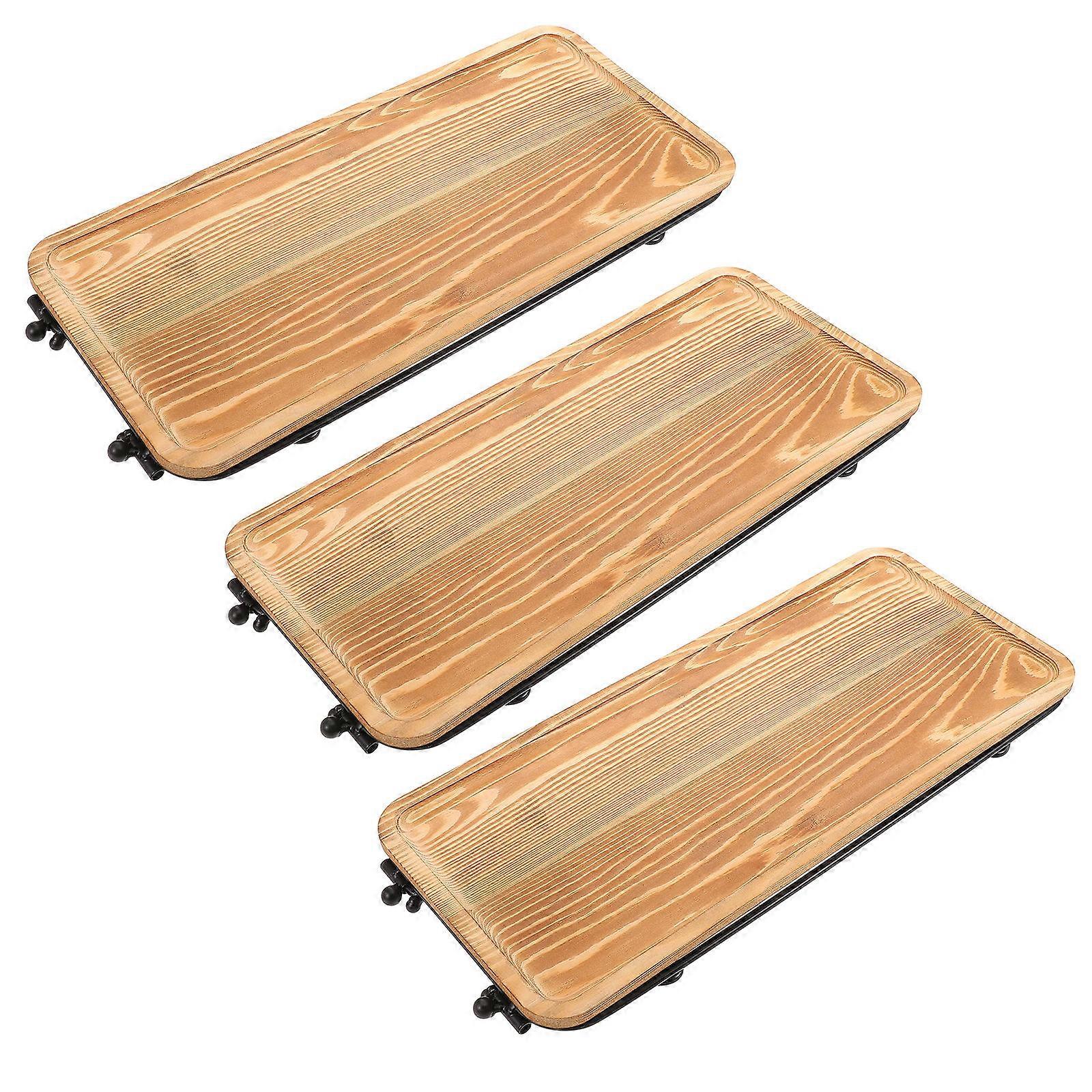 1 Set of Tea Severing Tray with Rack Rustic Wooden Platter Sundries Tea Cup Tray Bread Tray