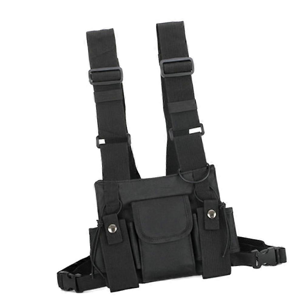 Men's Chest Bag Hunting Black Vest Chest Pack 22x18x2cm Multi Pocket Vest Bag 1Pcs