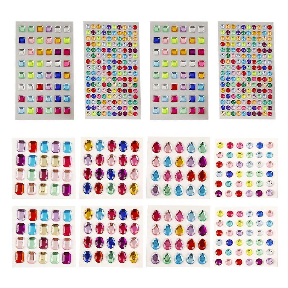 Alien Gemstone Drill Stickers Set with 12 Sheets Self Adhesive Acrylic Decorative Stickers for Book