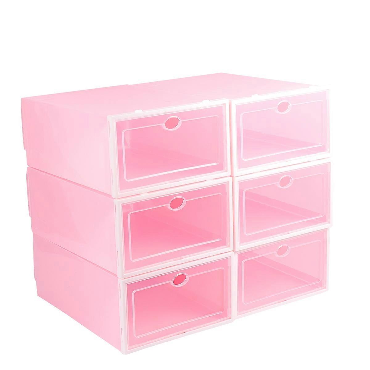 Pink Plastic Shoe Container with Clear Door for Easy Storage and Organization 6PCS Stackable Shoe Boxes