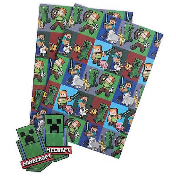 Minecraft Wrapping Paper Set 70cm x 50cm Multicoloured 70cm x 50cm