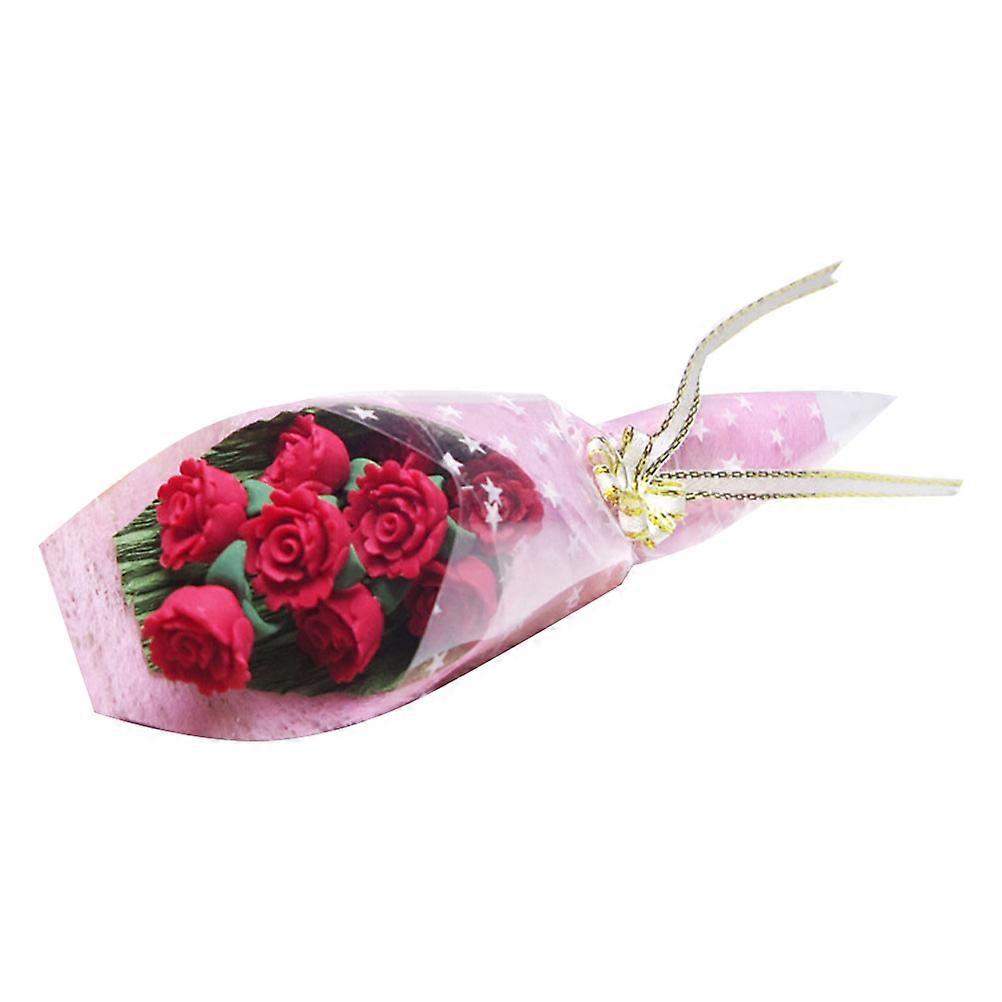 Lovely Mini Doll House Bouquet with Realistic Red Resin Flowers for Decoration 1 Pc
