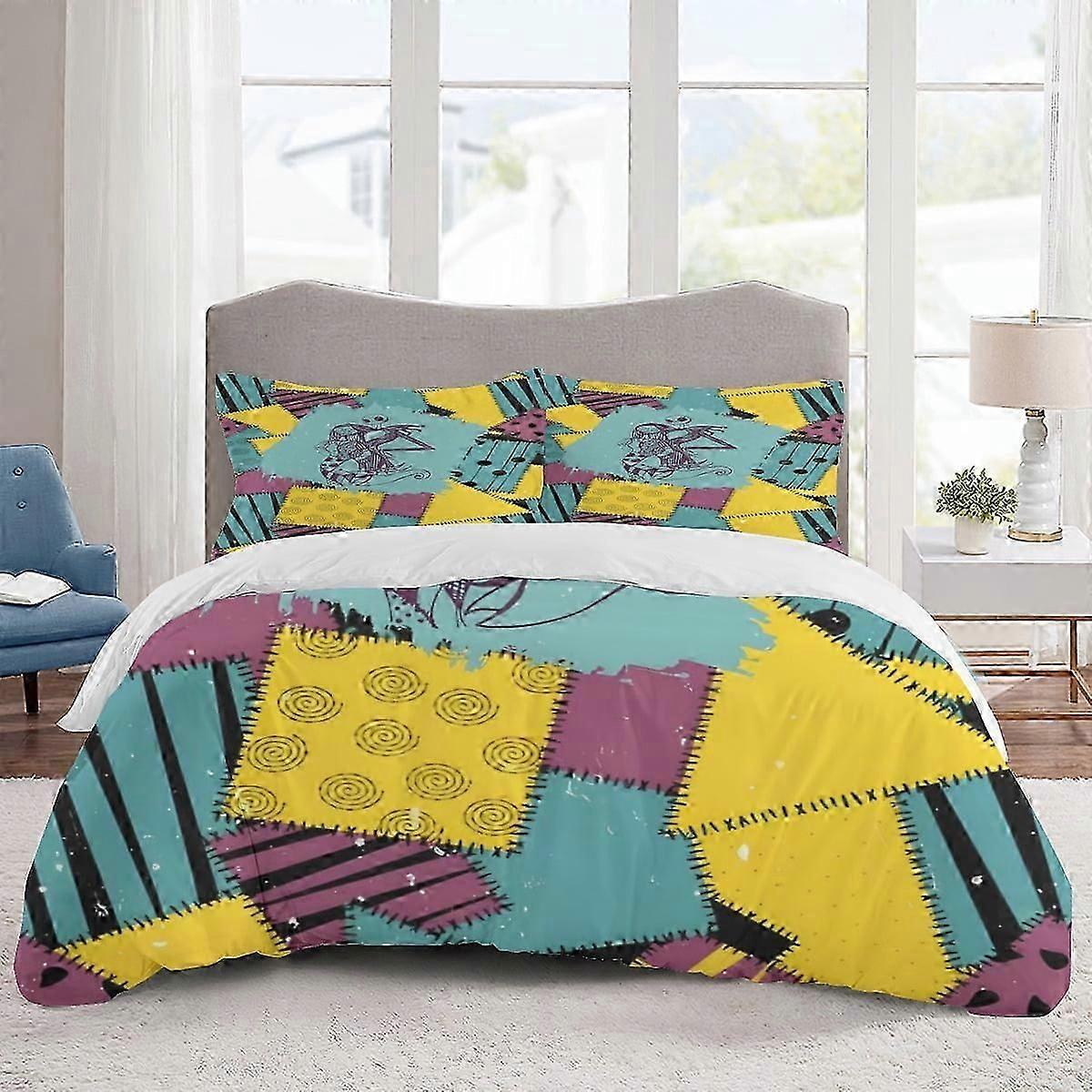 v1736 Lakan Sängkläder Mardrömmen före jul Sängkläder Tecknad Påslakan Lätta 3-delade Bet Sets för barn Pojkar Flickor (1 Täcke Co