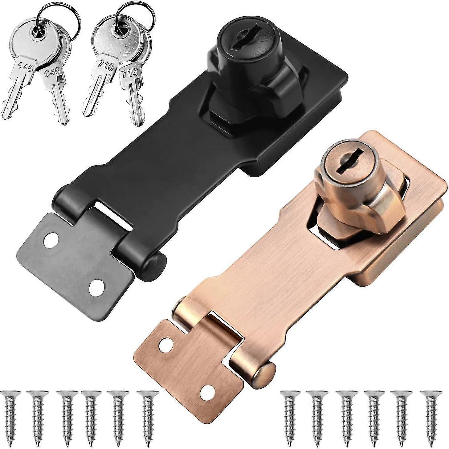 Door Lock with Key 2pcs, Hasp Door Latch Padlock and Latches Locking Hasp for Door, Furniture, Cabinet, Drawer, Cupboard