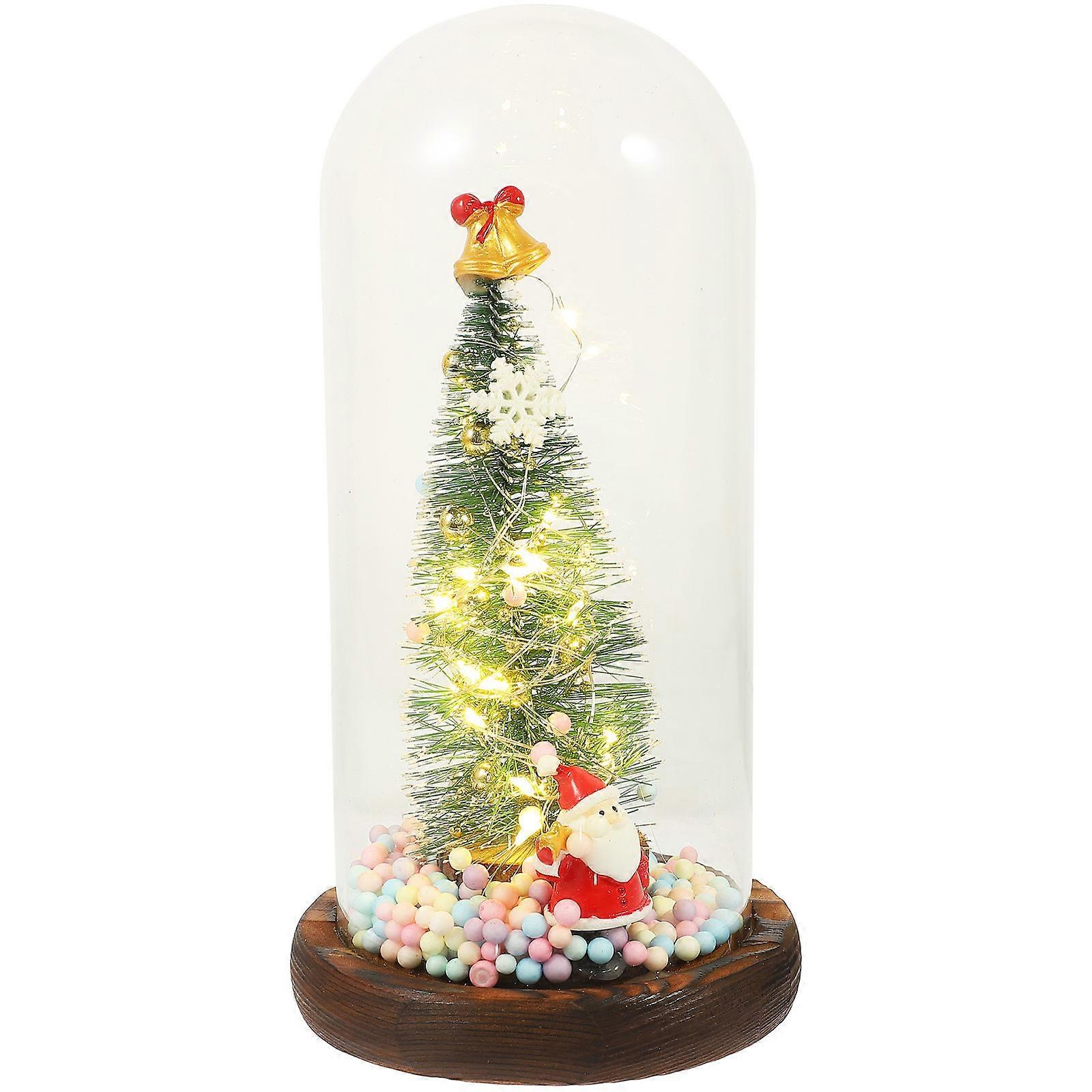 Christmas Tree in Glass Dome for Tabletop Decoration 2Pcs with LED Light