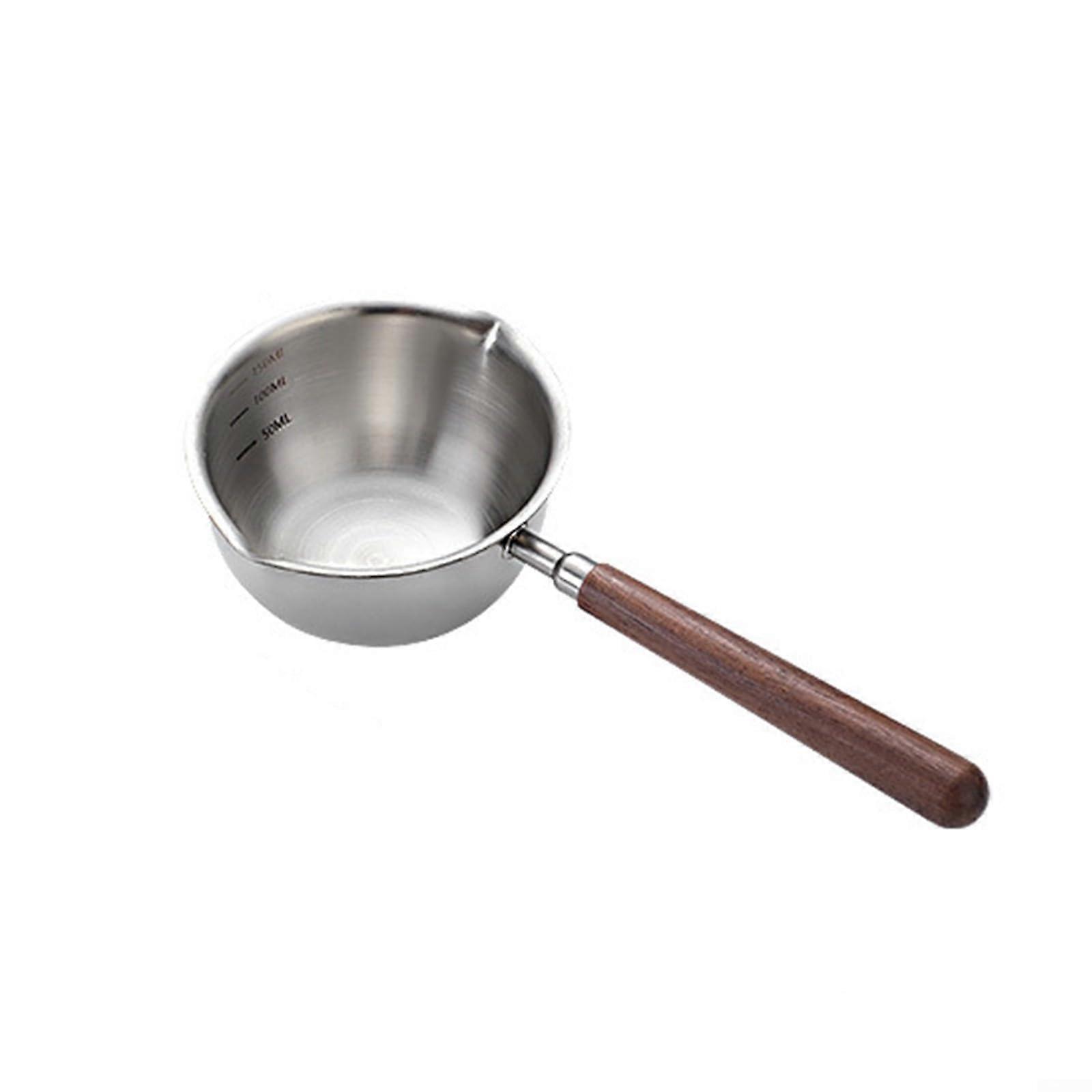 Stainless steel saucepan with wooden handle for induction, ideal for melting butter and heating sauce (S short).