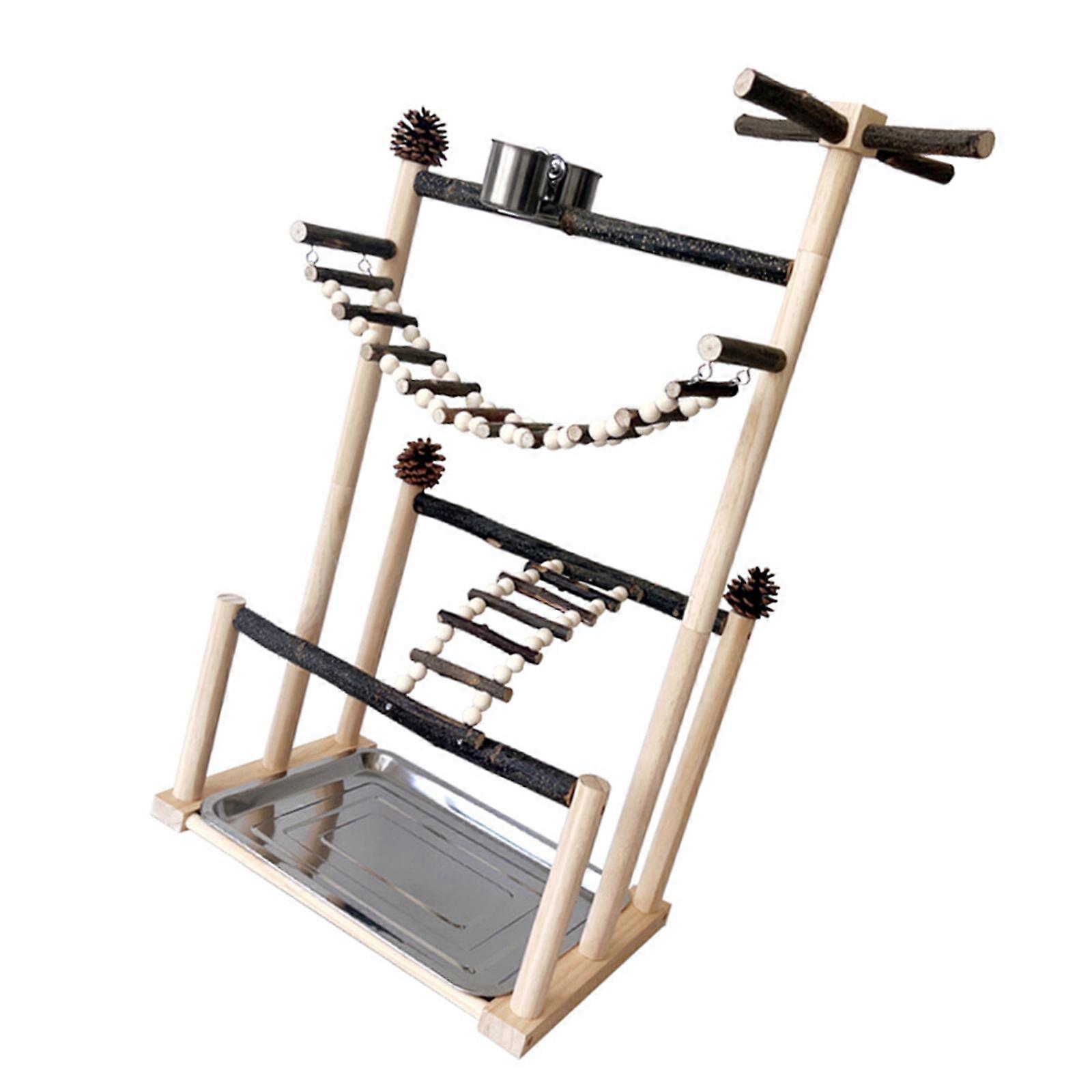 Interactive Parrot Climbing Gym Rotating Perch Exercise Swing Natural Branch For Large Birds Training Multicolor