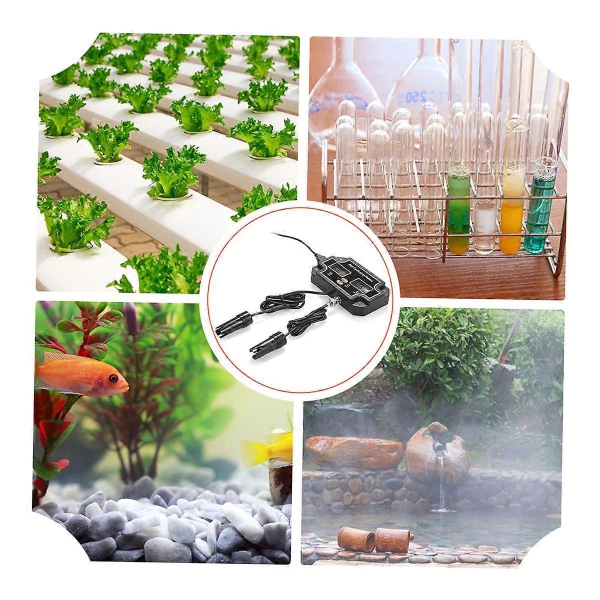 2 in 1 Water Quality Tester pH/EC Meter Waterproof Double Display Tester Black US Plug PH/EC-2681