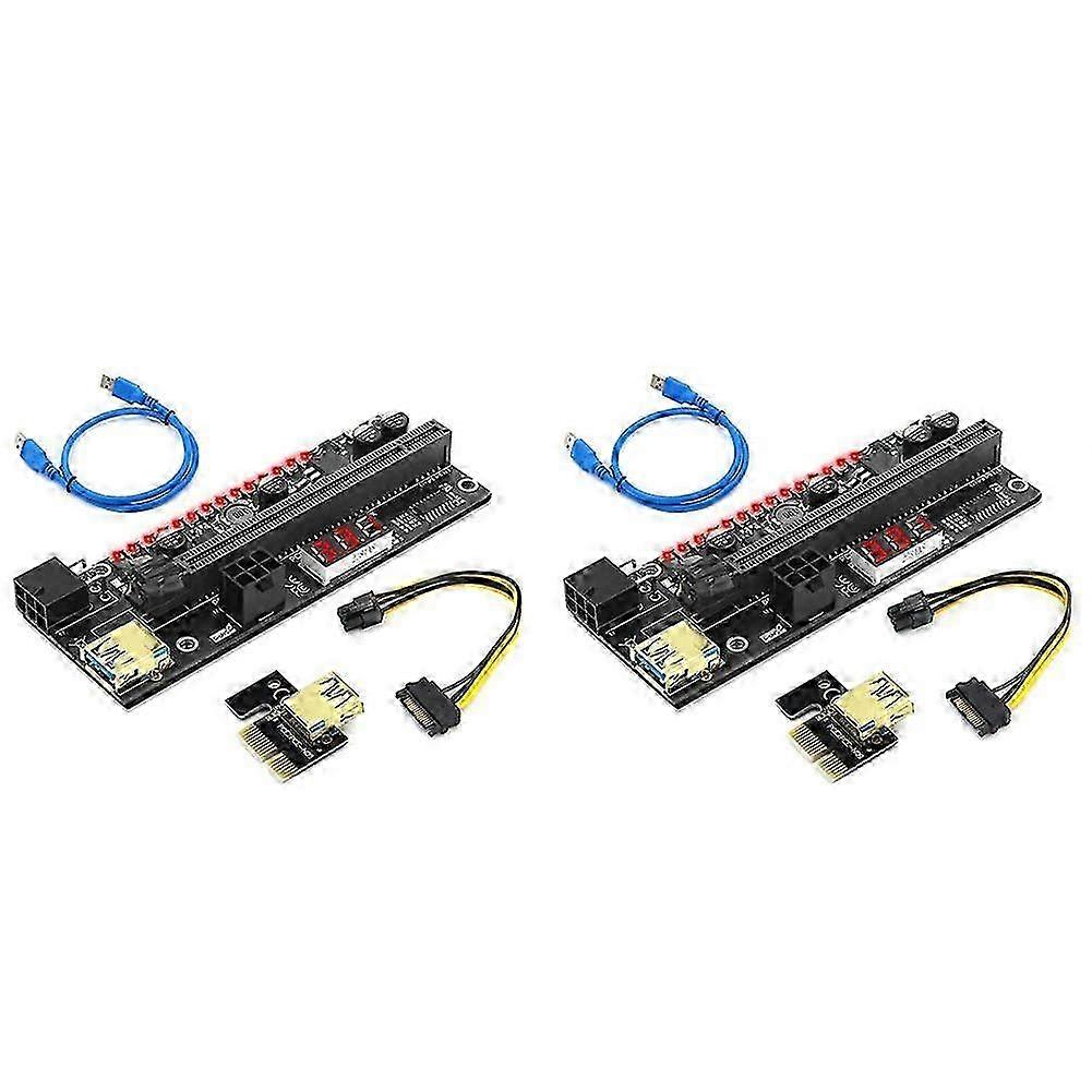PCIE Riser 1X to 16X Graphics Extension Card with 3.3V Digital Display and 3528 Flash LED for GPU Mining 2Set