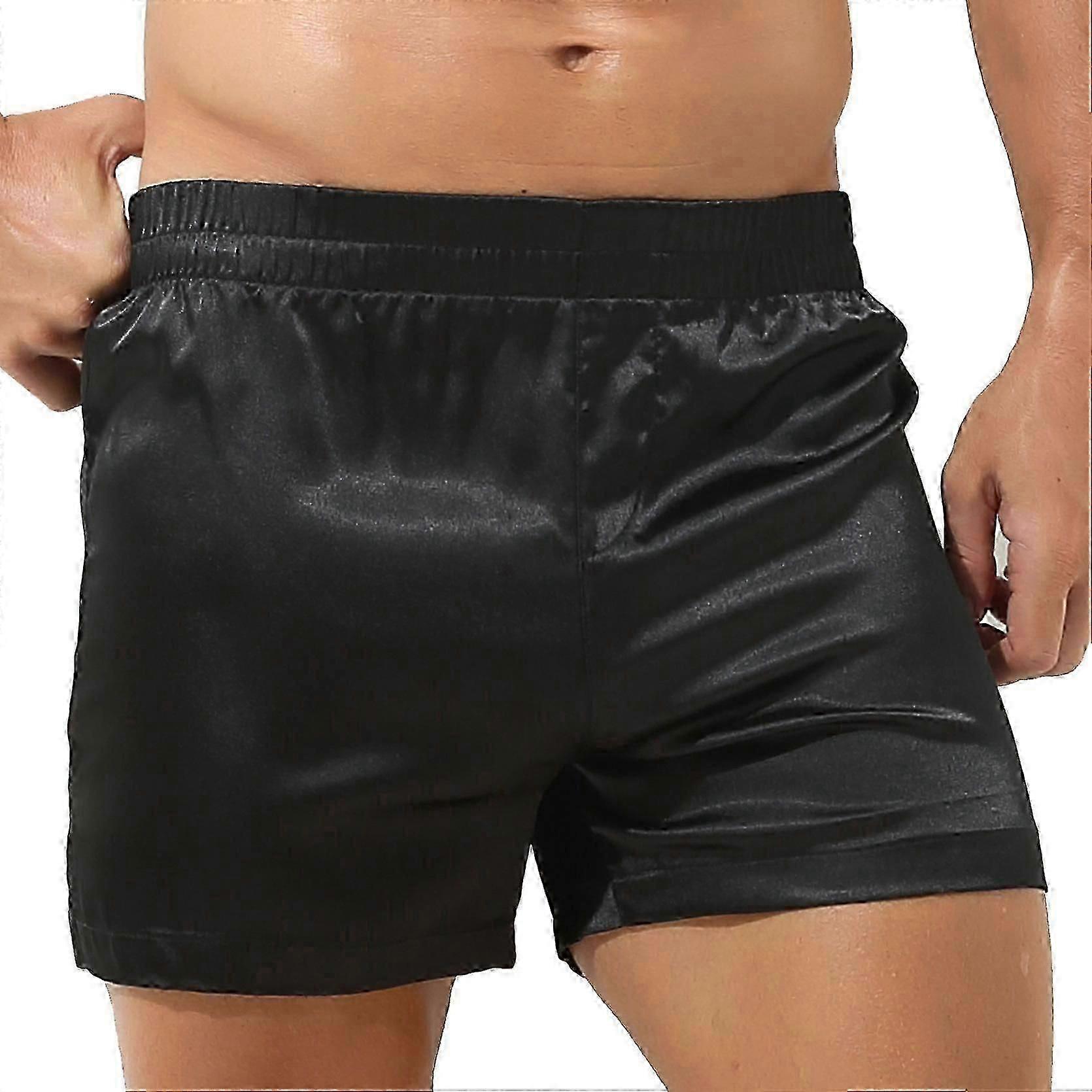 Erkek İpek Saten Boxer Şort İç Çamaşırı Uyku Pijama Lounge Şort