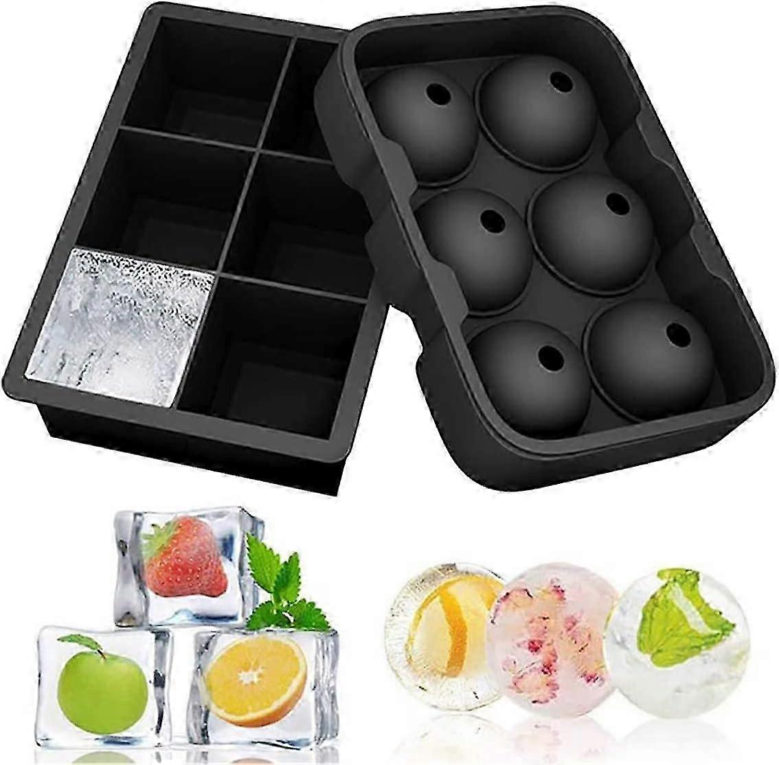 Set of 2 silicone ice cube trays for whisky, ice scoops, round ice ...