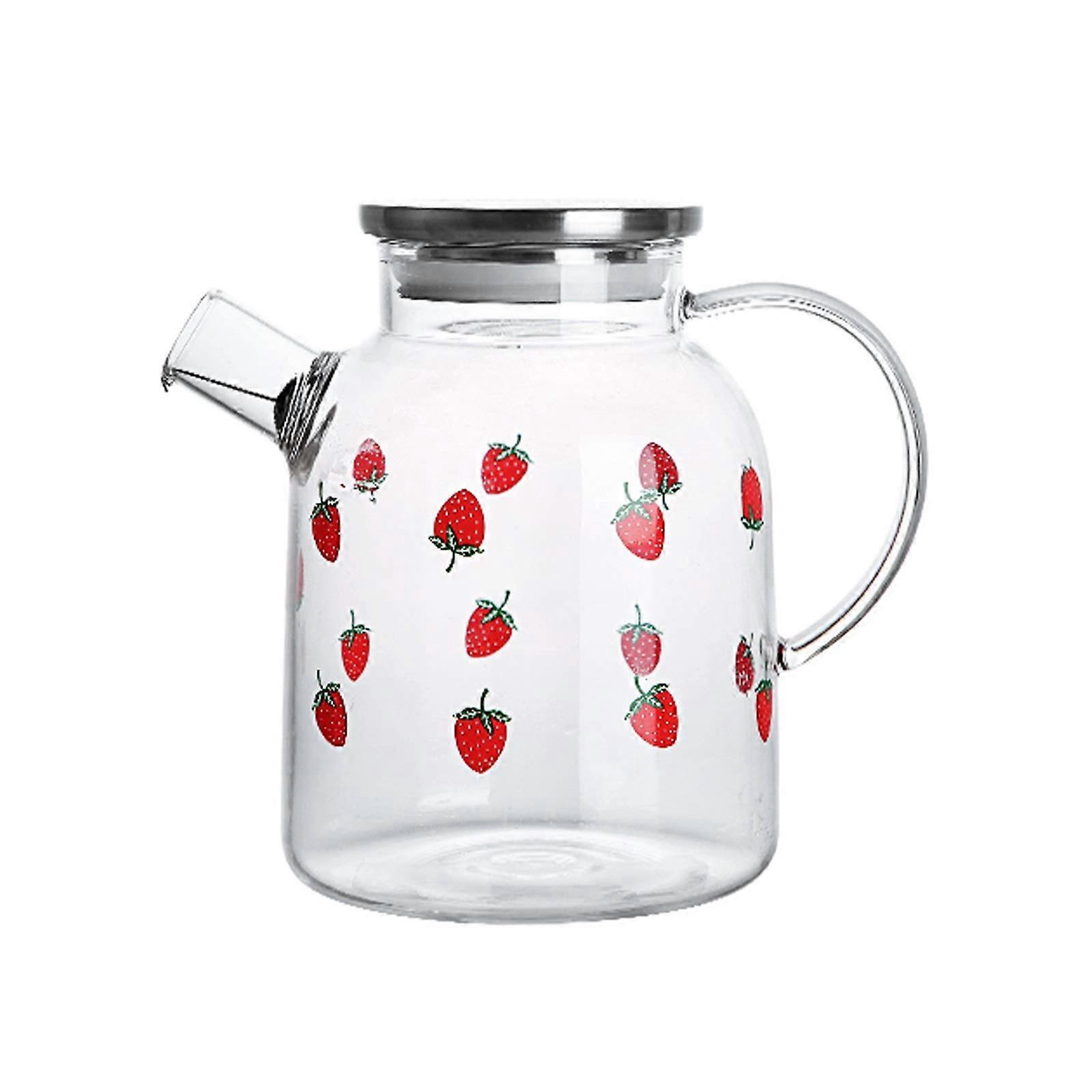 Iced Tea Pitcher 1800ml High Borosilicate Glass Teapot with Stainless Steel Lid and Strainer for Home Use