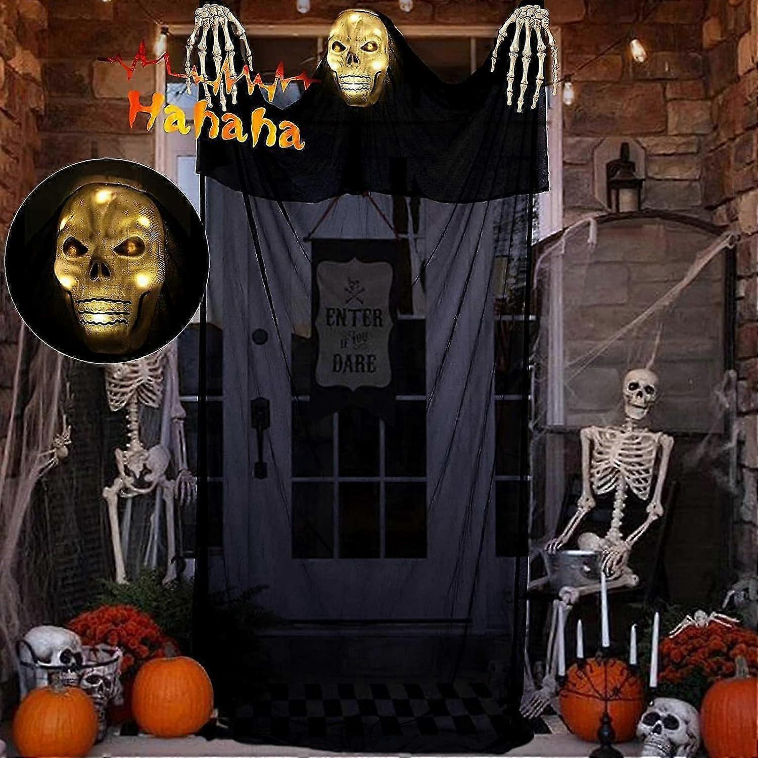 LED Light Up Hanging Ghost with Sound - Flying Skeleton Door Curtain Halloween