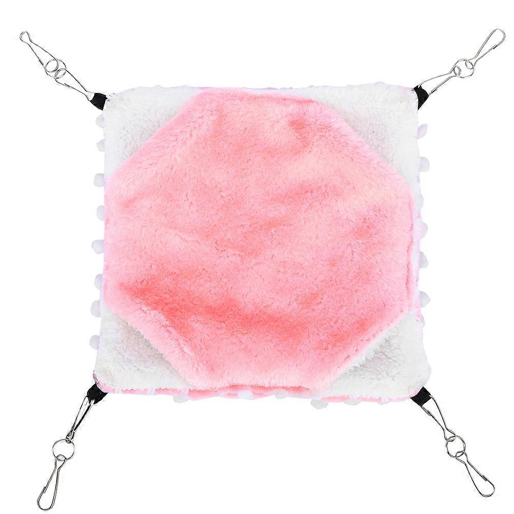 Soft Plush Dual Layer Pet Hamster Hammock Hanging Bed Pet Blanket for Small Animals(Pink L)