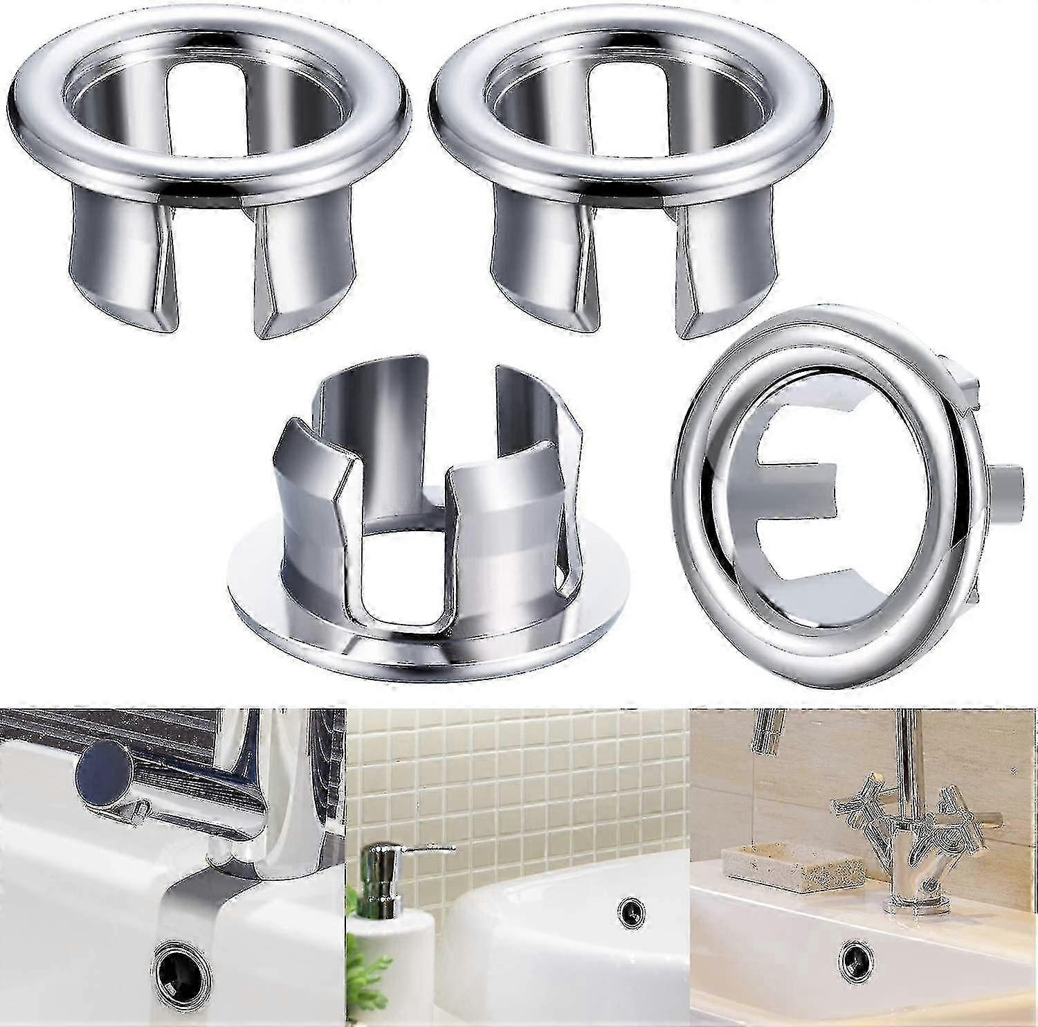 Sink Overflow Ring Round Sink Hole Overflow Cover Basin Trim Overflow Drain Plug Cover Insert Hole Replacement Parts (4 Pieces)