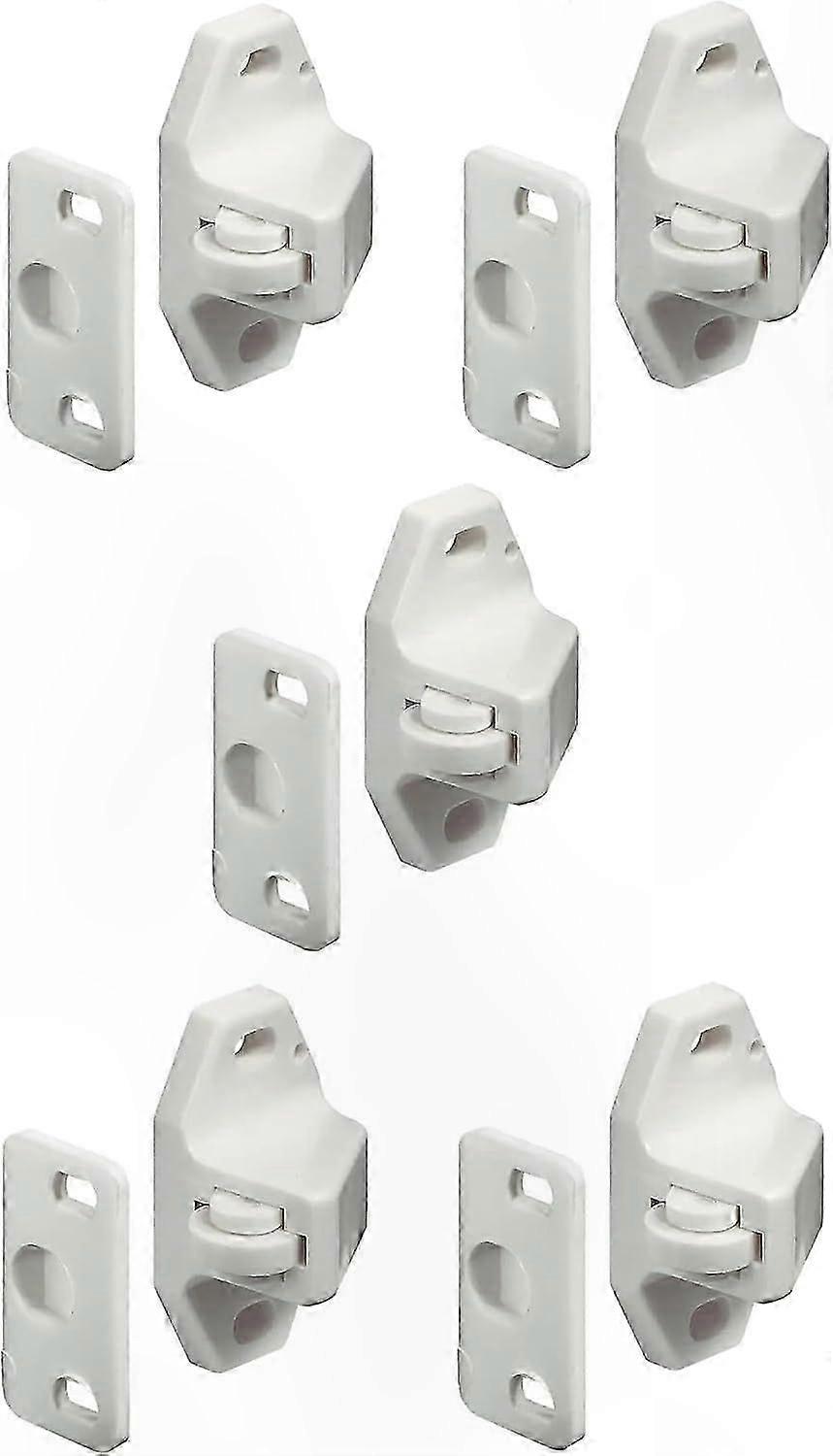 White Roller Catch with Screw-On Counterpiece for Furniture Door and Cupboard Latch (5 Pack)
