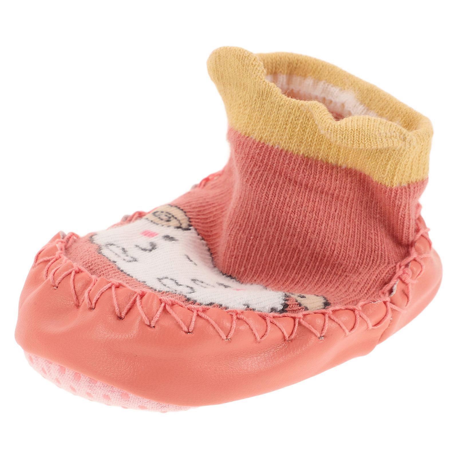 Toddler Boy Shoes with Soft Bottom Design for Indoor Wear in Orange Cotton, Cartoon Patterns, Warm and Comfortable