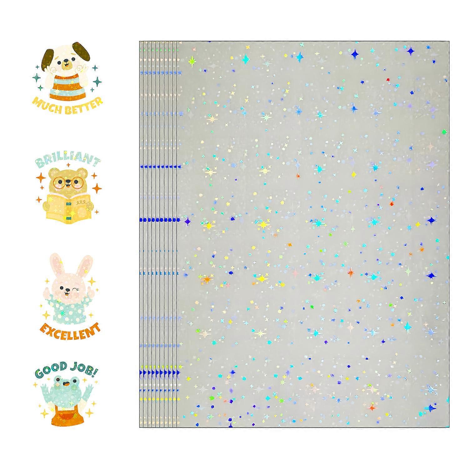 20 Sheets Stars Holographic Clear Vinyl Cold Laminated Film Holographic Overlay 8.3x11.7 Inches Adhesive Vinyl for Stickers