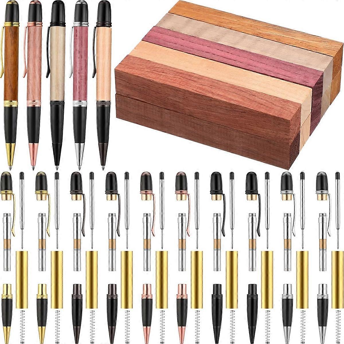 10 Set Pen Making Kit 10 Woodturning Pen Kit 10 Exotic-Wood Pen Blanks Twist Ballpoint Pen Kit Refi