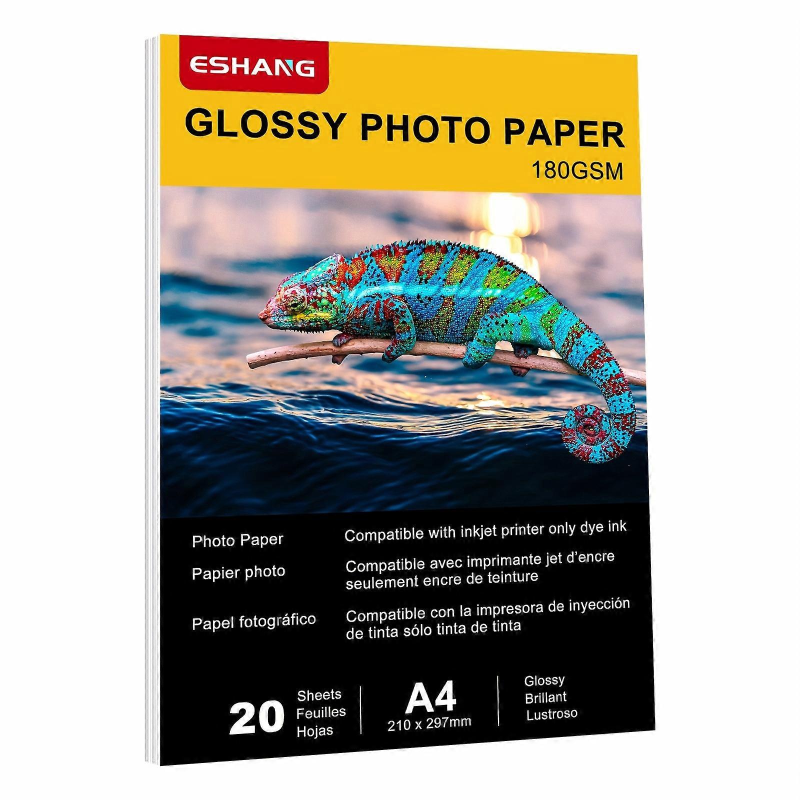 ESHANG A4 Size Glossy Photo Paper 8.3 x 11.7 Inches 20 Sheets 48Ib 180Gsm For Inkjet Printer