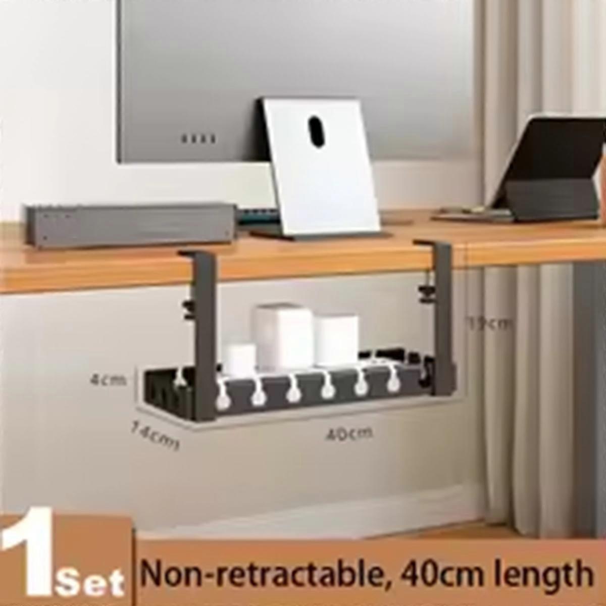 No Drilling Under Desk Wire Management Tray Retractable Cable Organizers in Home Office PC Router Da