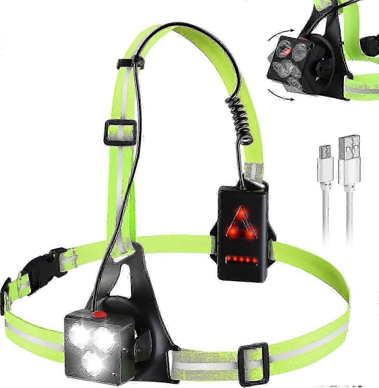 Lumière de course - Lumière de poitrine pour courir, lumière de poitrine LED rechargeable USB avec 3 modes de lumière et lumière de course d’angle de faisceau 120 pour le jogging, le camping, ru