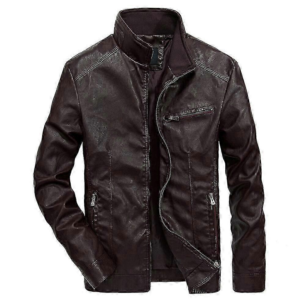 2025 Mens Casual Stand Collar Solid Leather Jacket