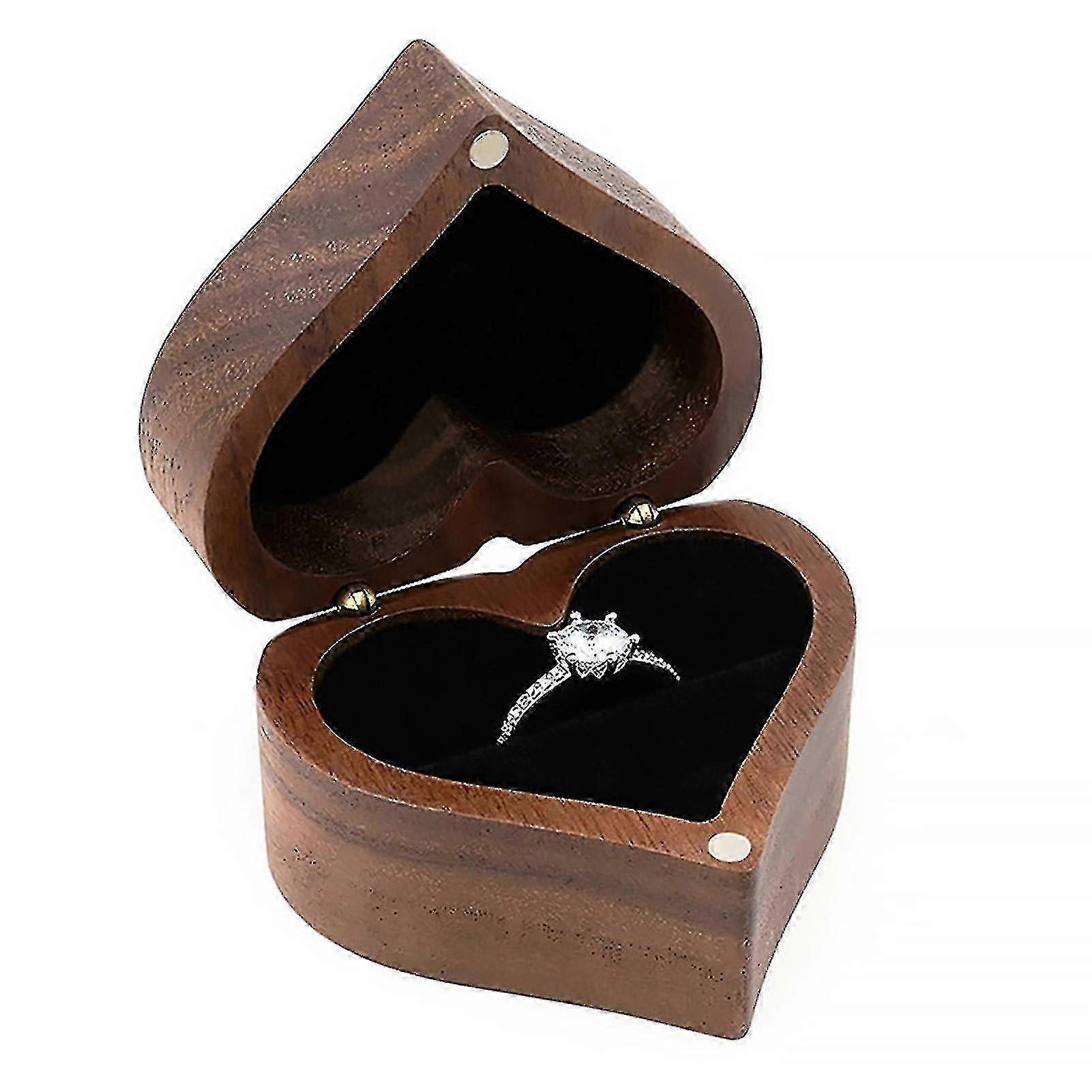 Engagement Ring Box Heart Shape Wooden Ring Case Unique For Proposal Wedding