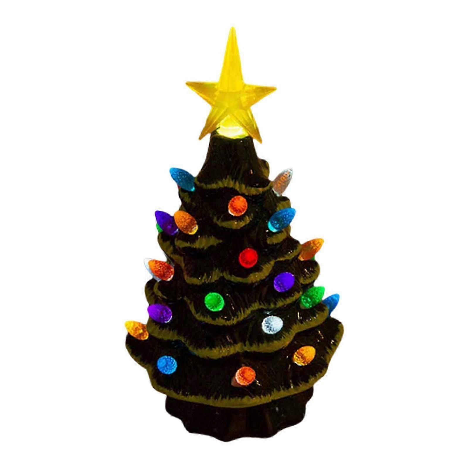Green Ceramic Christmas Tree with LED Decoration: A Festive Desktop Decoration for Your Home