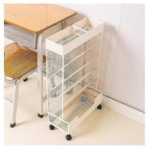 6Tier Metal Storage Cart With Wheels For Office Dorm Classroom Beige Finish Rolling Metal Cart Mobile Office Organizer