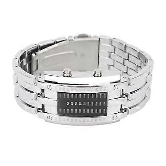 LED Watch Unique Binary Time Mode Display Convex Arc Structure Waterproof LED Wrist Watch Electronic Watch Silver L