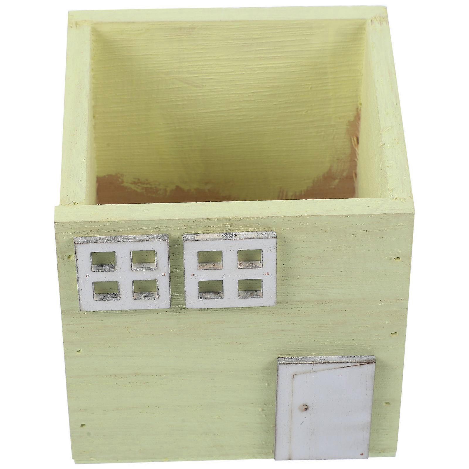 Yellow Wood Planter Small Flower Pot for Storage Use 3Pcs Rustic Wooden