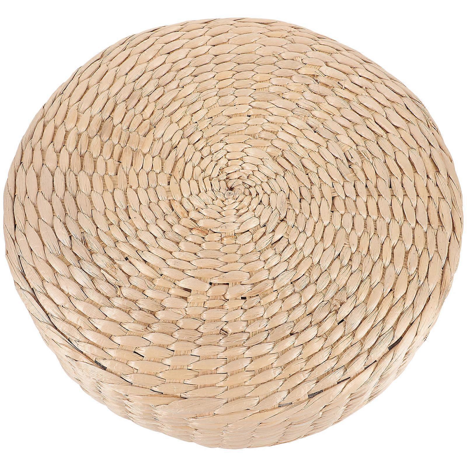 2Pcs Straw Woven Seat Cushion for Meditation Beige Round Braided Cushion