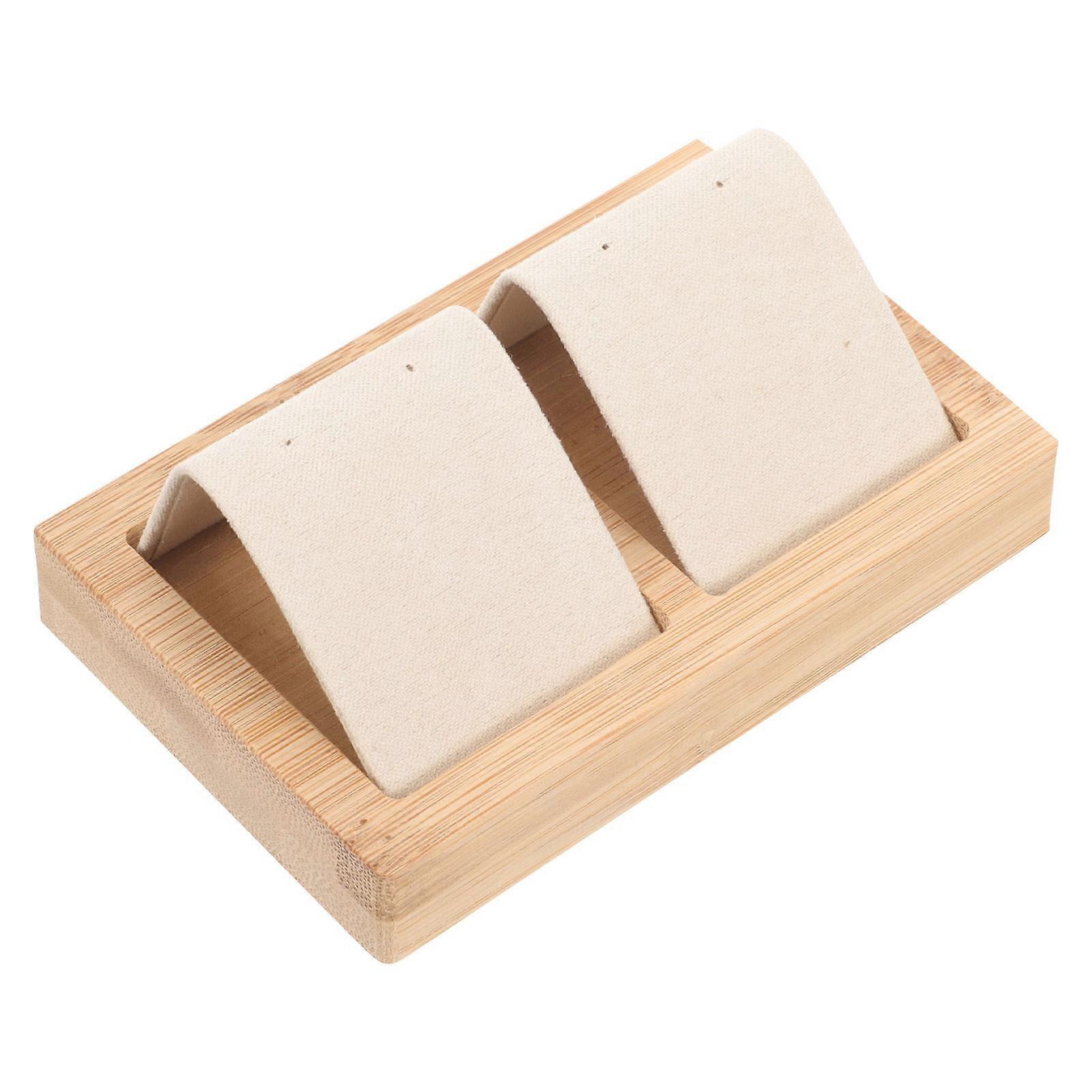 Khaki Bamboo Earring Organizer for Storage 4Pcs Studs Display Stand