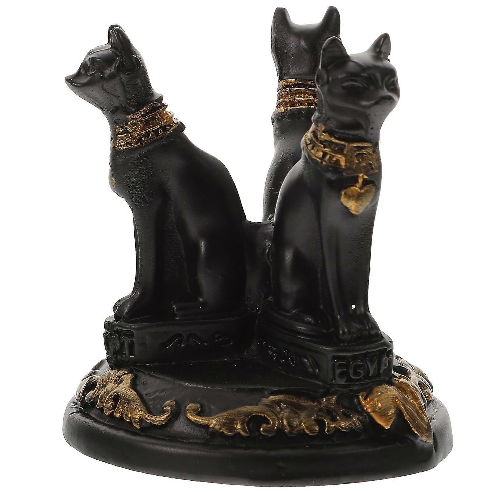 3Pcs Resin Cat Figurine for Sacrificial Altar Decor in Black