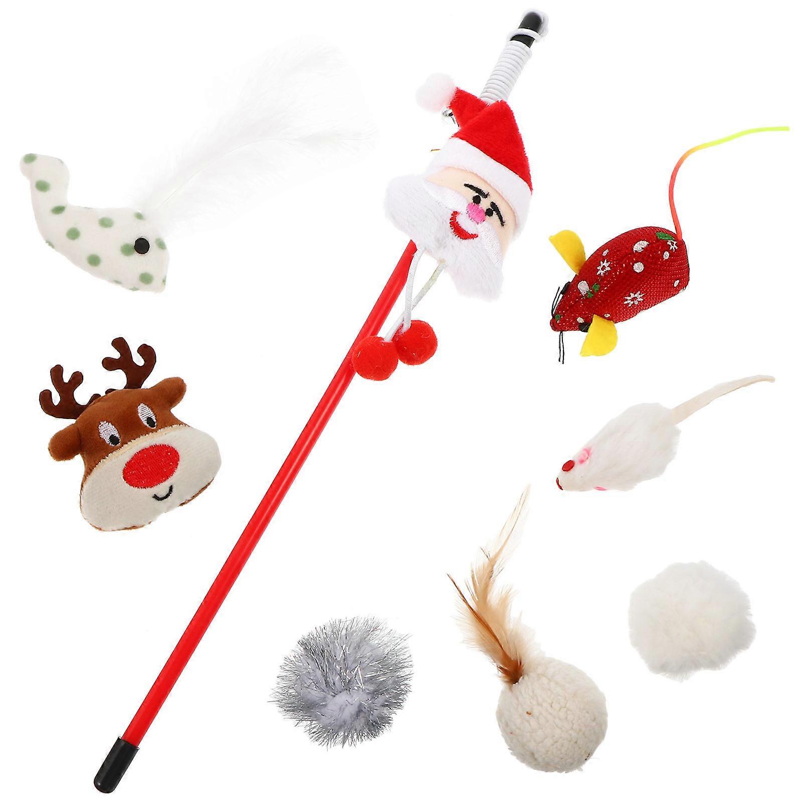 Cat Shape Christmas Cat Teasing Toy Set For Cat Owners Size 31.00X13.50X6.00CM With Physical Exercise 8Pcs