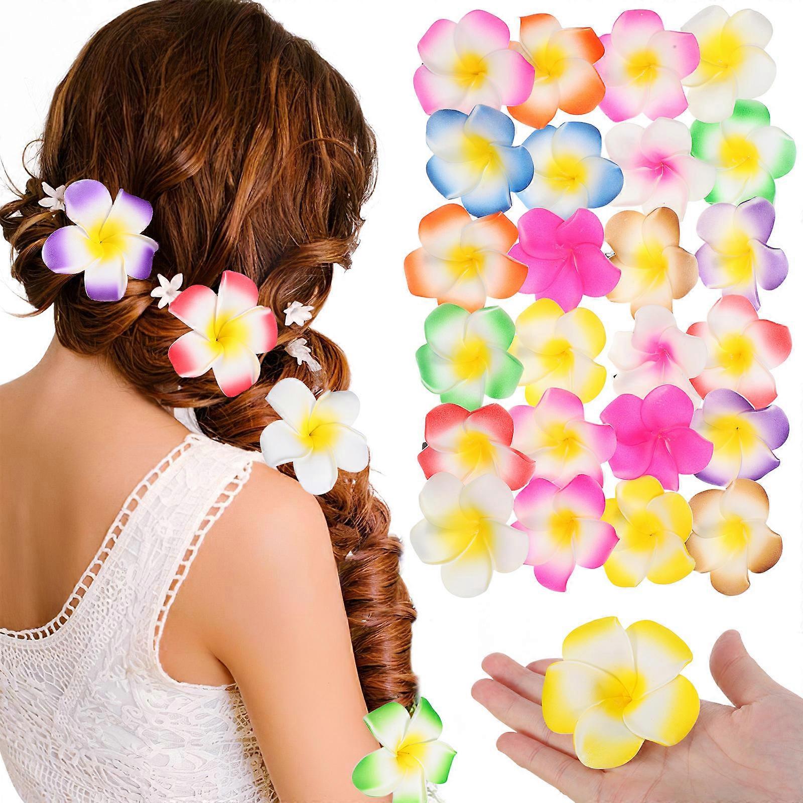 Flower Hair Clips Hawaiian Decorations for Event Use 24Pcs Multicolor