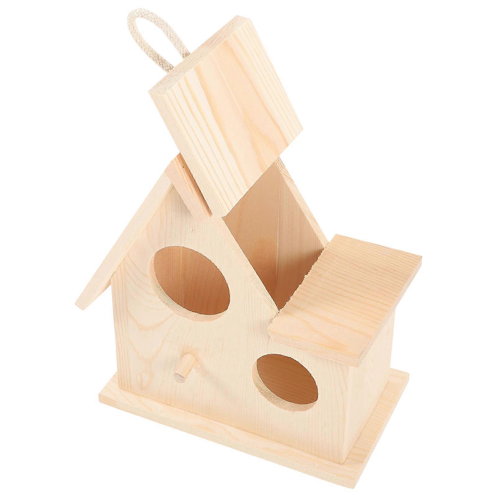 Parakeet Nesting Box Wooden Bird House for Breeding 3Pcs Set in Beige