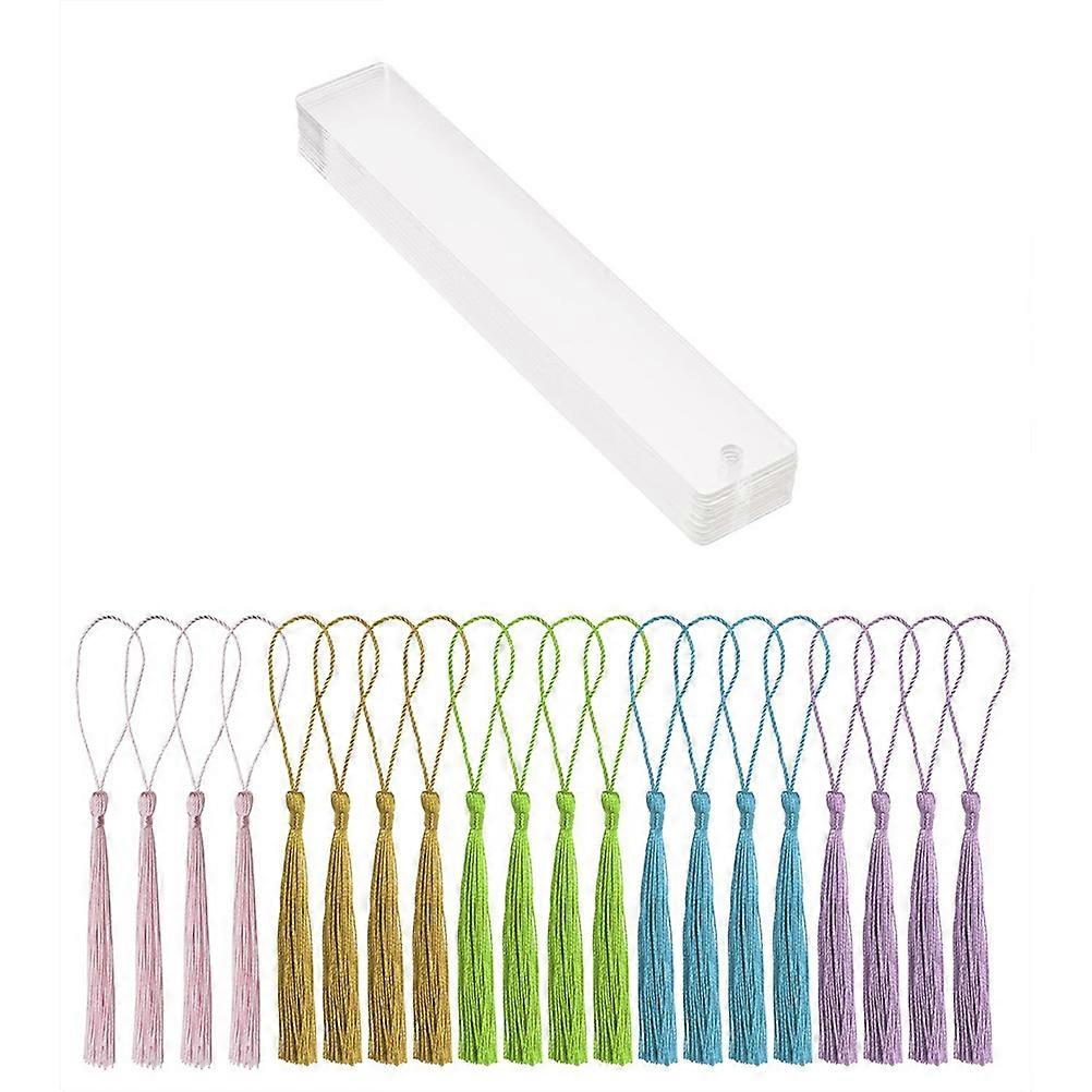 Acrylic Bookmarks Clear Blank Bookmarks with Tassels for Reading Use 2Sets