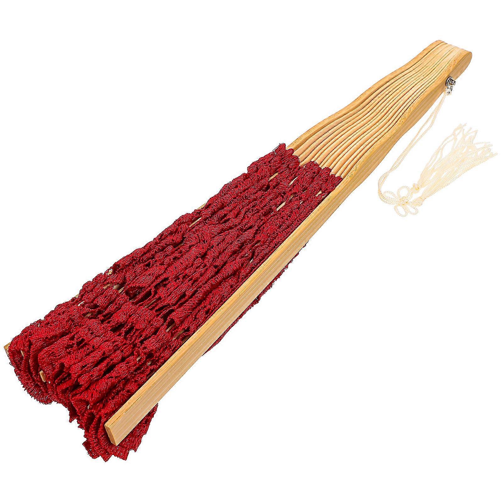 European Folding Fan for Performance Use 2Pcs Red Lace Hollow Fan