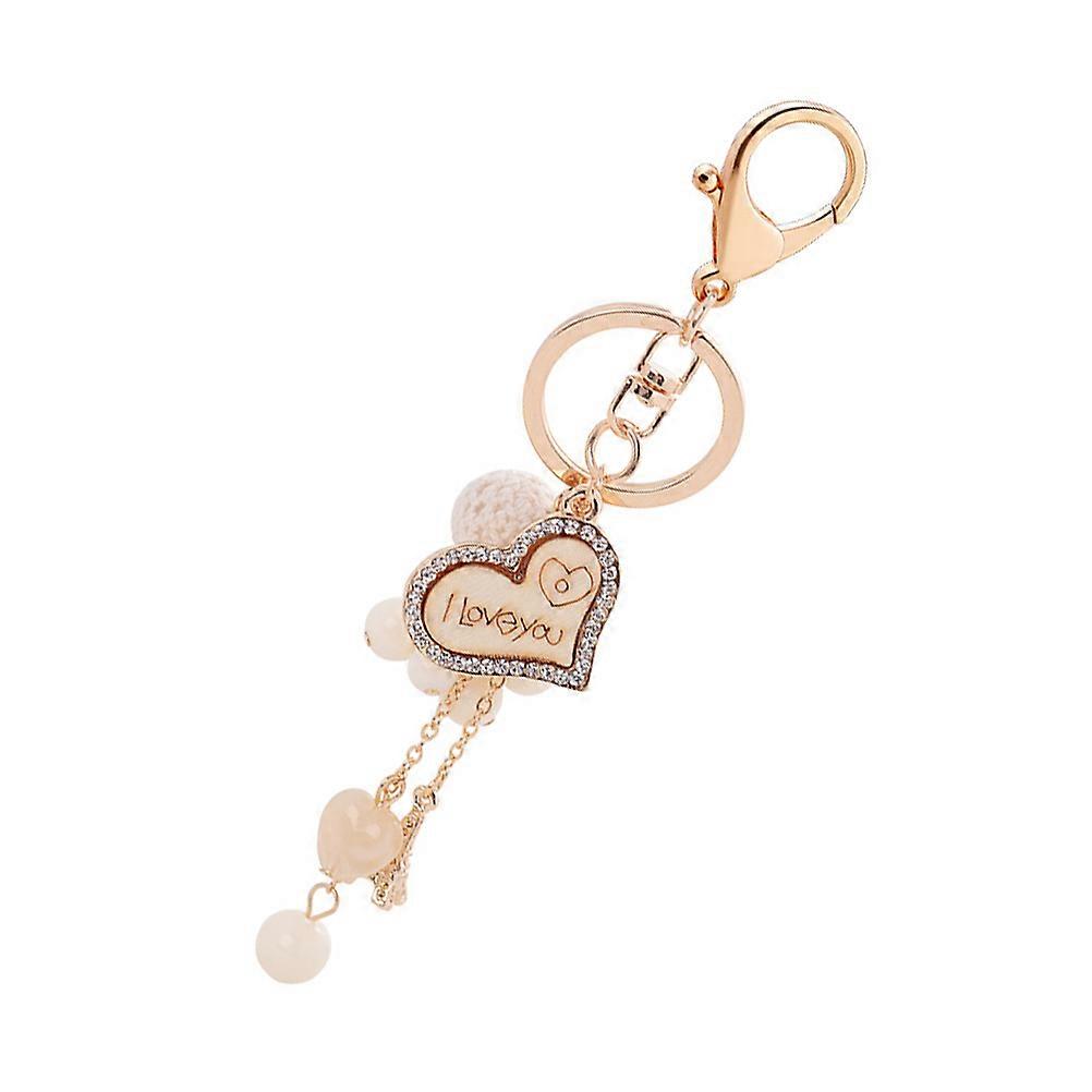 Purse Keychains Heart Shaped Wooden Keychain Bag Accessory Daily Use Golden 16X3X0.5cm Organize Keys 1Pc