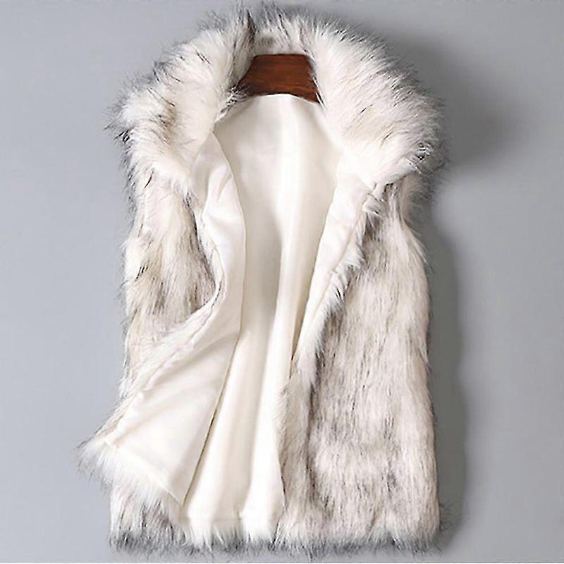 Minglan Women's Wool Vest Faux Fur Vest Stand Collar Faux Fur Coat Vest Jacket L