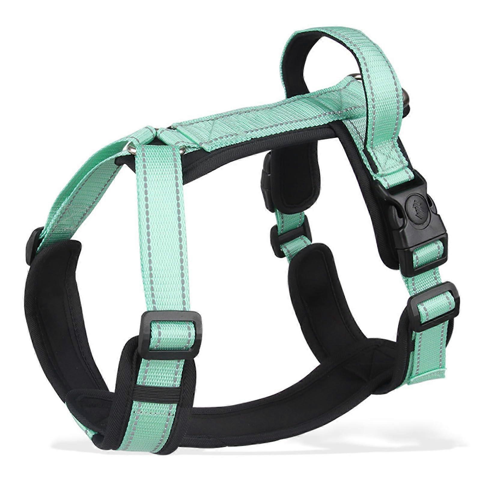 NoPull Reflective Dog Harness Padded Handle Durable Leather Loop Adjustable Vest Light Green XLarge