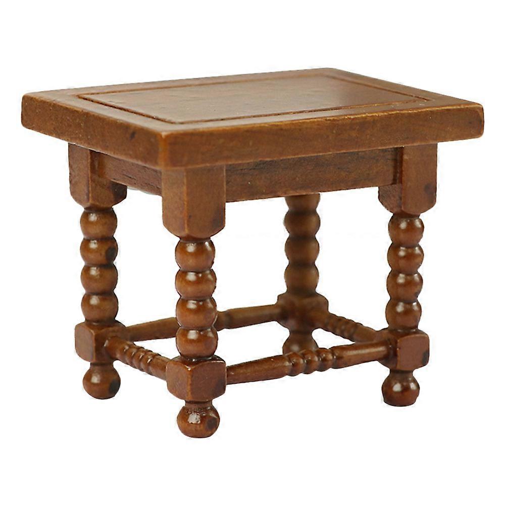 Brown Wooden Mini Tea Table Model for Doll House Decor 2Pcs