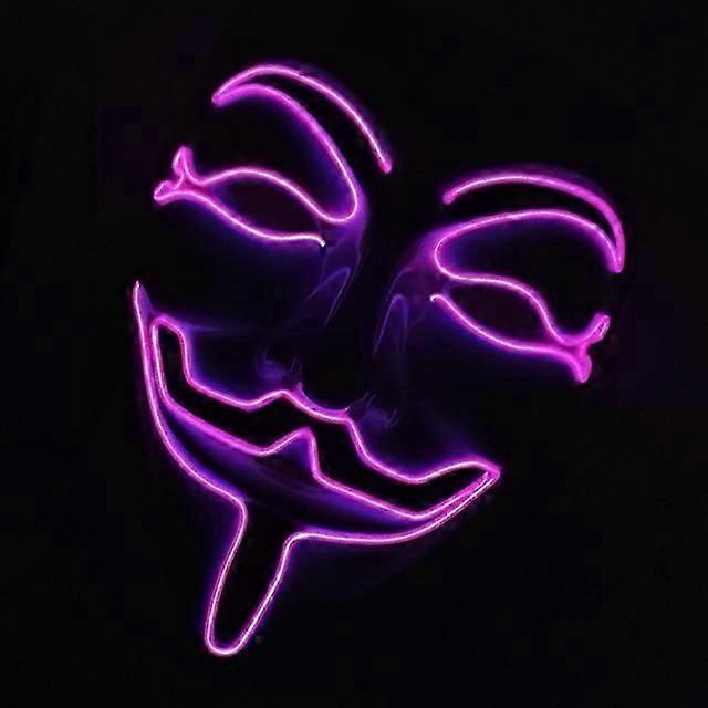Luminous Light Up V For Mask Cosplay Guy Fawkes Hacker EL Wire Glowing Mask For Halloween Carnival Masquerade - FKB