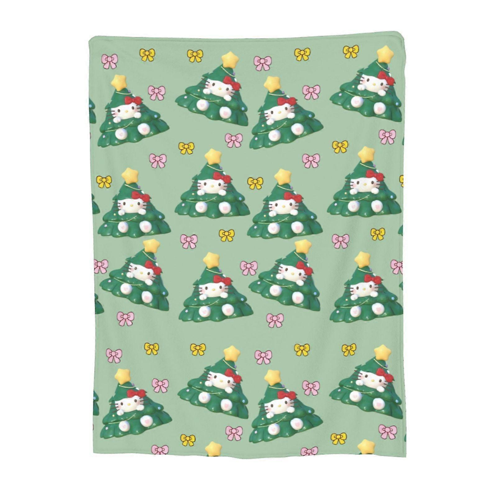 Hello Kitty Christmas flannel blanket, 50"x40", soft single-sided print, compatible with sofa & living room decor